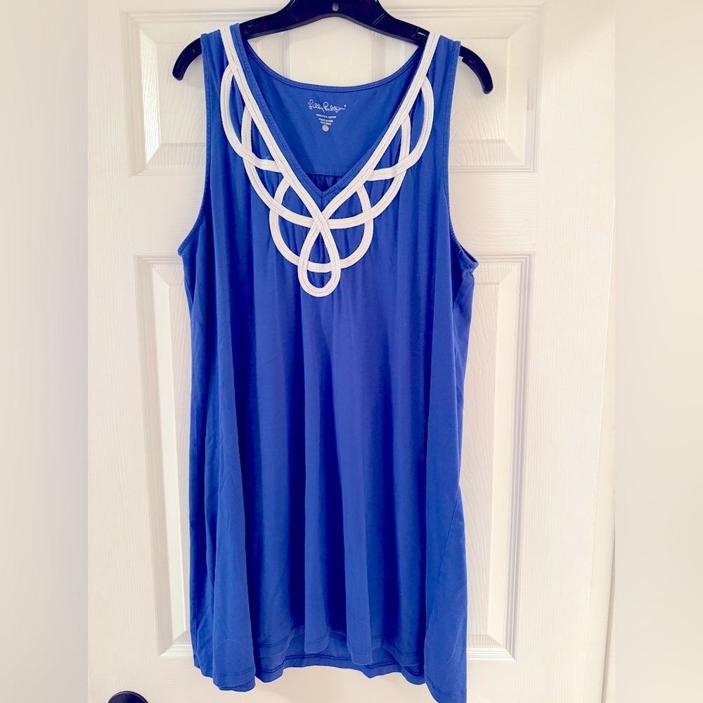 Blue Sleeveless Top with White Trim